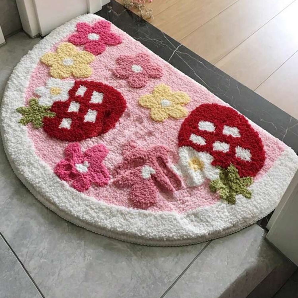 1 Pc Strawberry Shaped Soft & Plush Anti-Slip Washable Bath Mat, 45x70cm